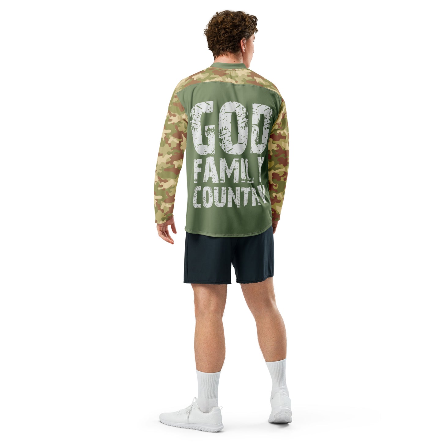 Men Long Sleeve in Hockey Style "God Family Country"