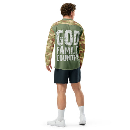 Men Long Sleeve in Hockey Style "God Family Country"