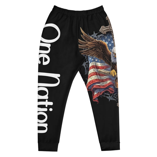 Patriotic Sweatpants Men "One Nation / Eagle with Flag and Cross" P100006