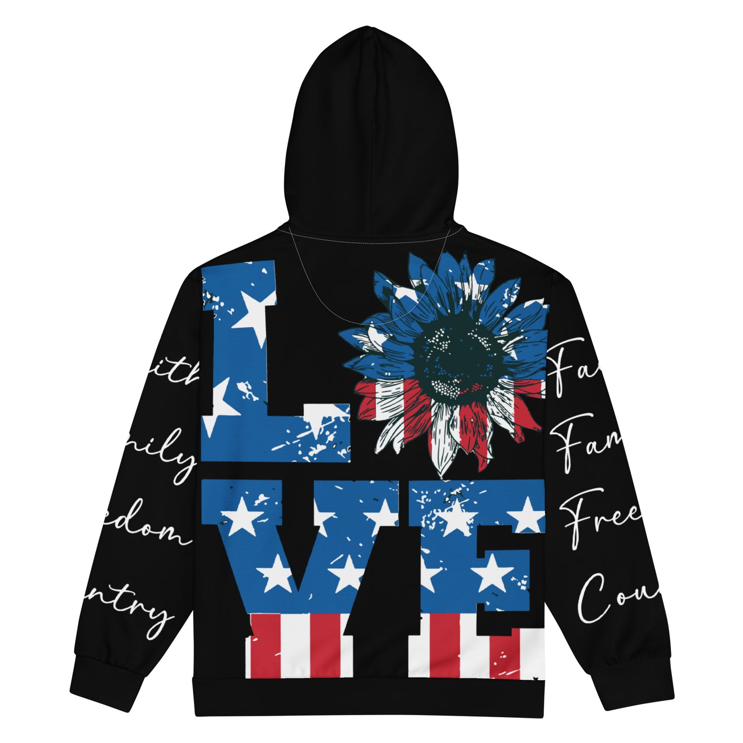 Patriotic Zip-Hoodie Women "Faith Family Freedom Country - Love America Flower" J200001