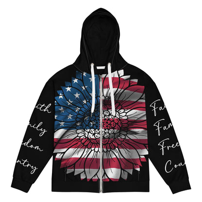 Patriotic Zip-Hoodie Women "Faith Family Freedom Country - Love America Flower" J200001