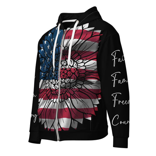 Patriotic Zip-Hoodie Women "Faith Family Freedom Country - Love America Flower" J200001