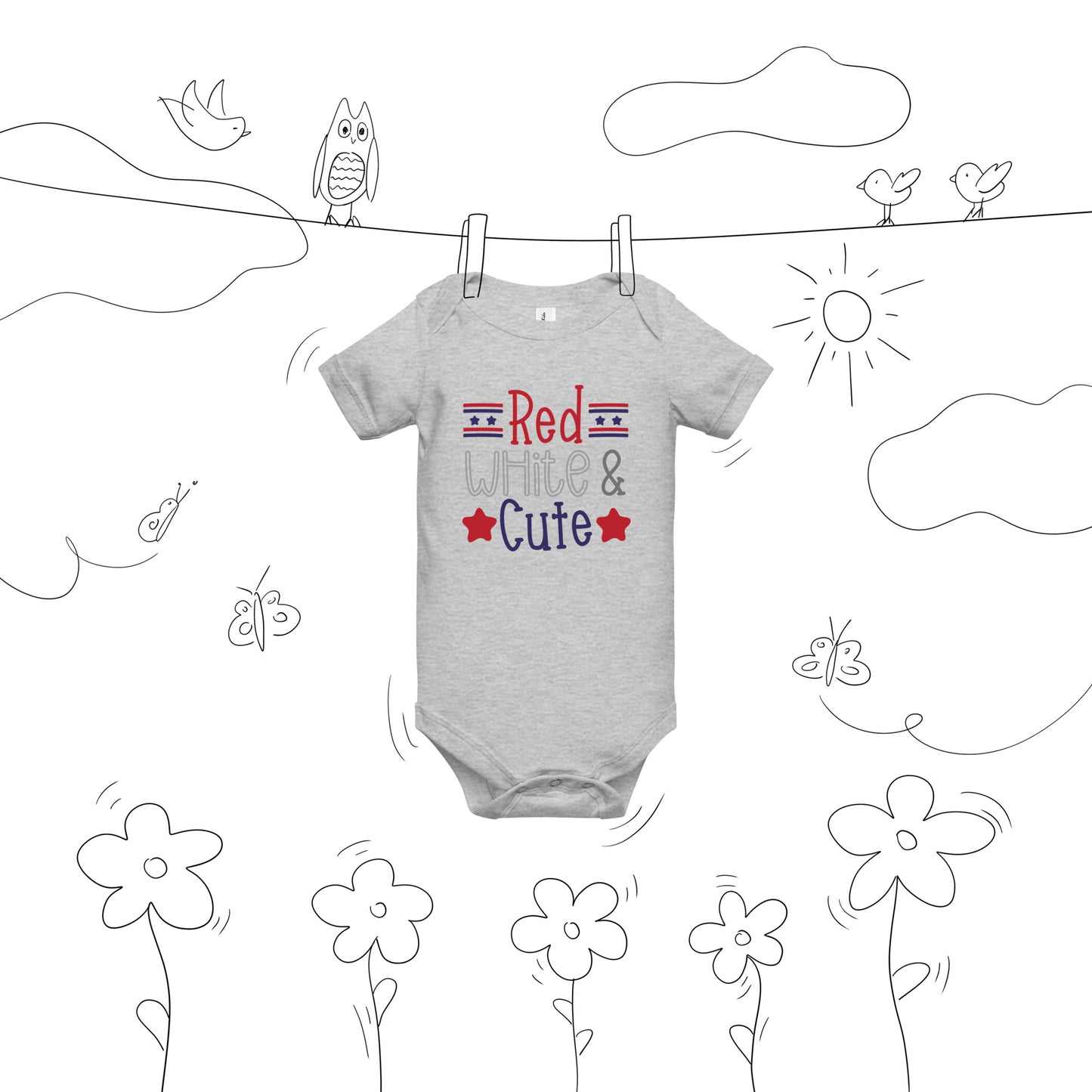 Patriotic Baby Onesie "Red, White and Cute" B300001