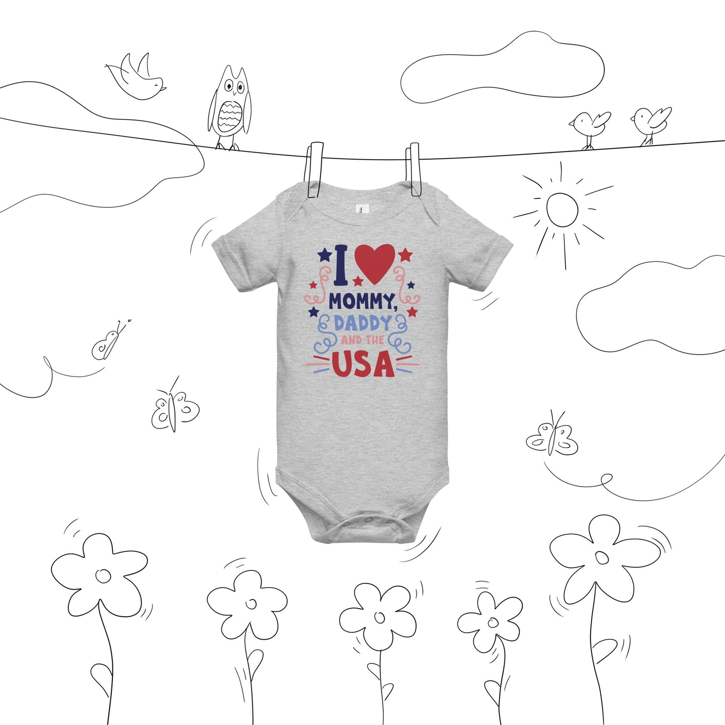 Patriotic Baby Onesie "I love Mommy, Daddy and the USA" B300005