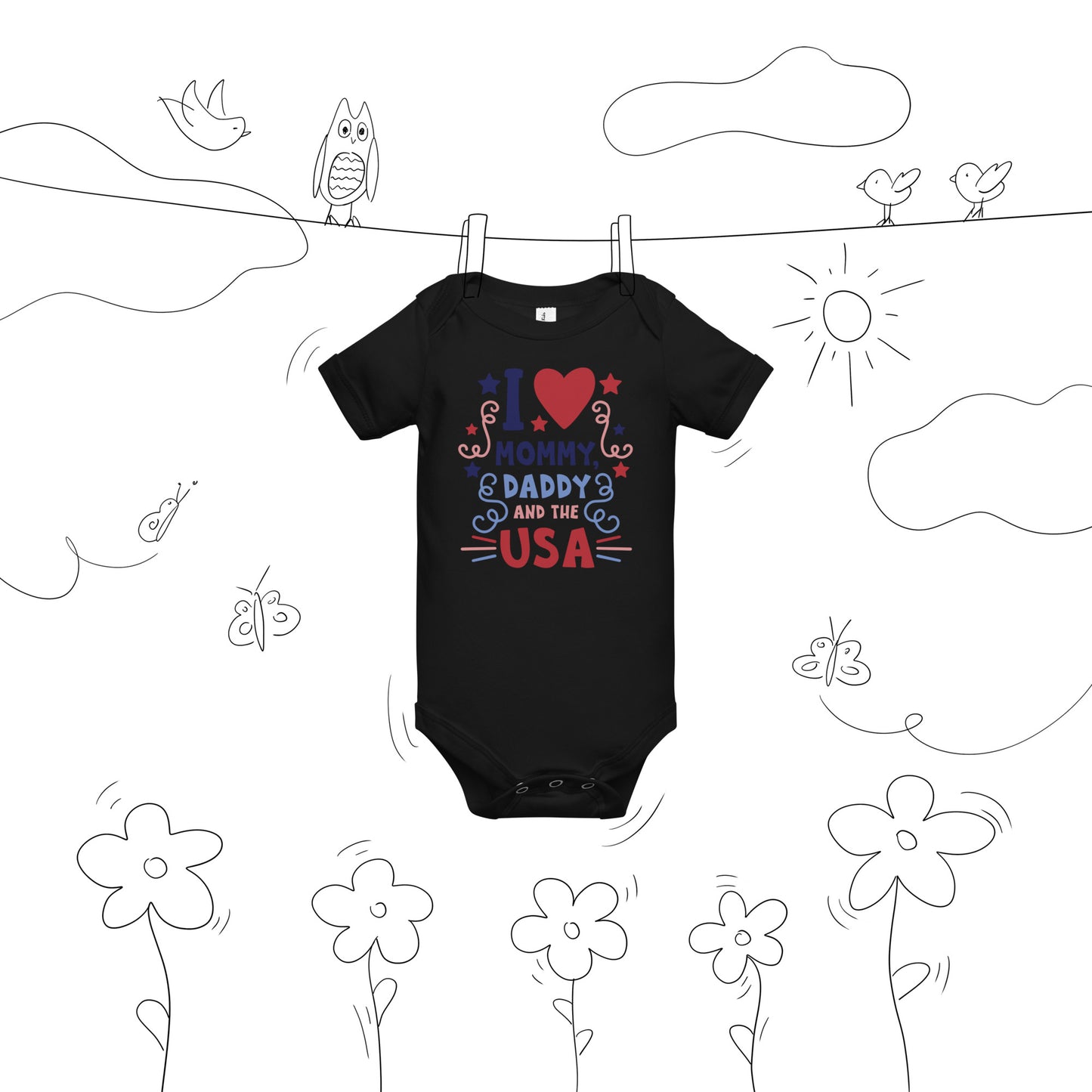 Patriotic Baby Onesie "I love Mommy, Daddy and the USA" B300005