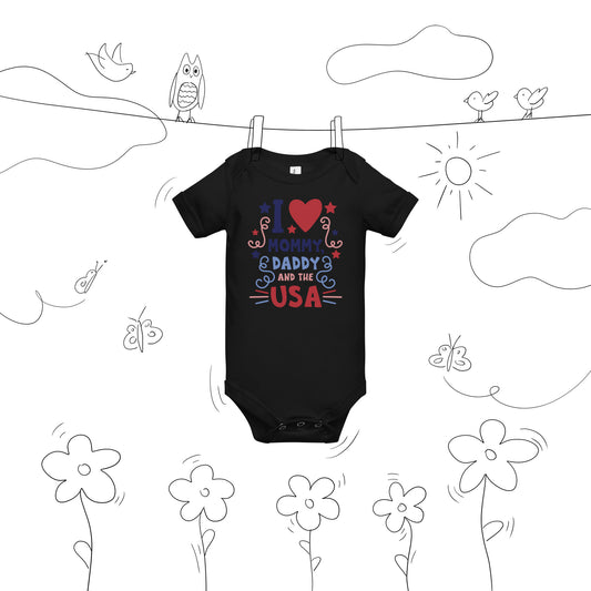 Patriotic Baby Onesie "I love Mommy, Daddy and the USA" B300005