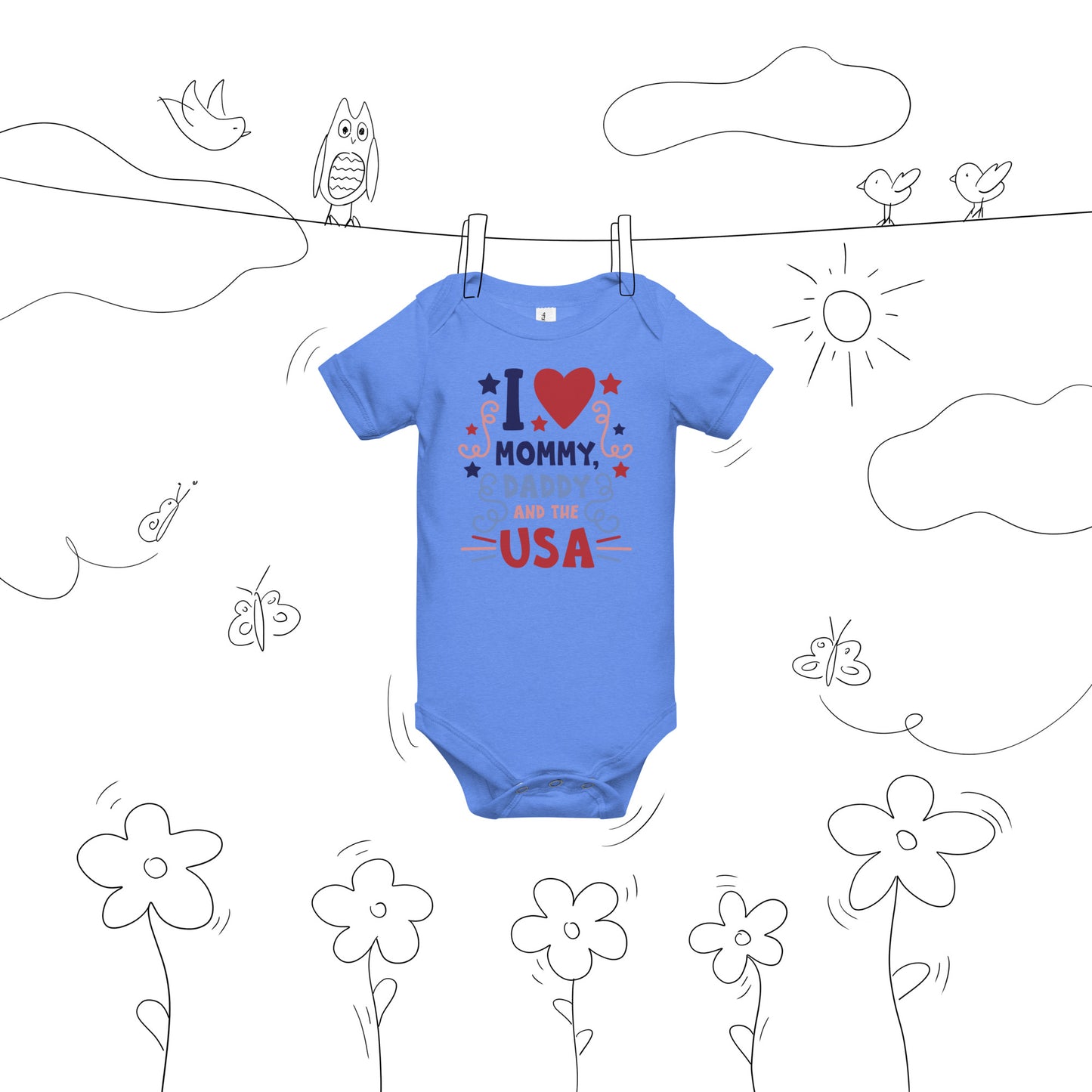 Patriotic Baby Onesie "I love Mommy, Daddy and the USA" B300005