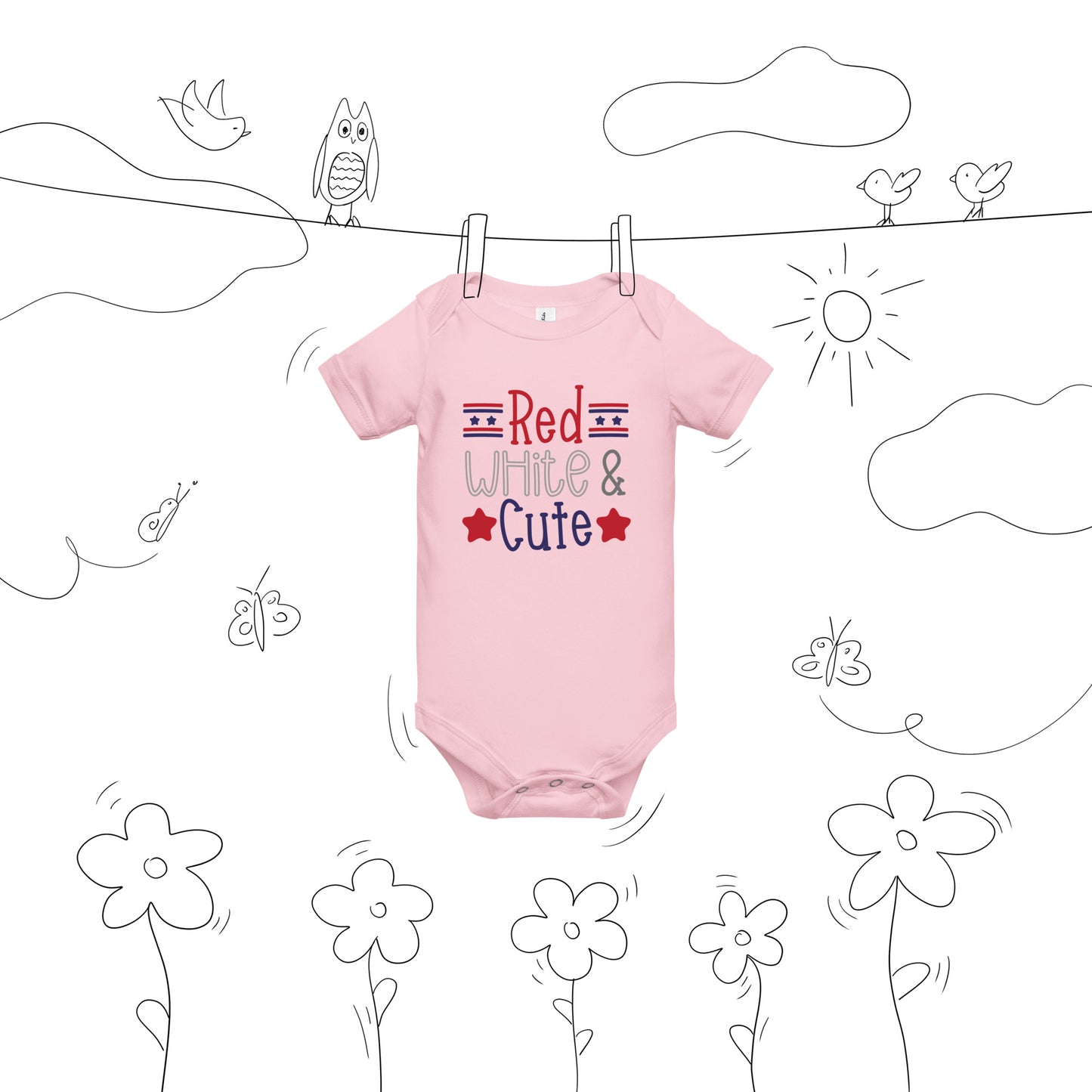 Patriotic Baby Onesie "Red, White and Cute" B300001