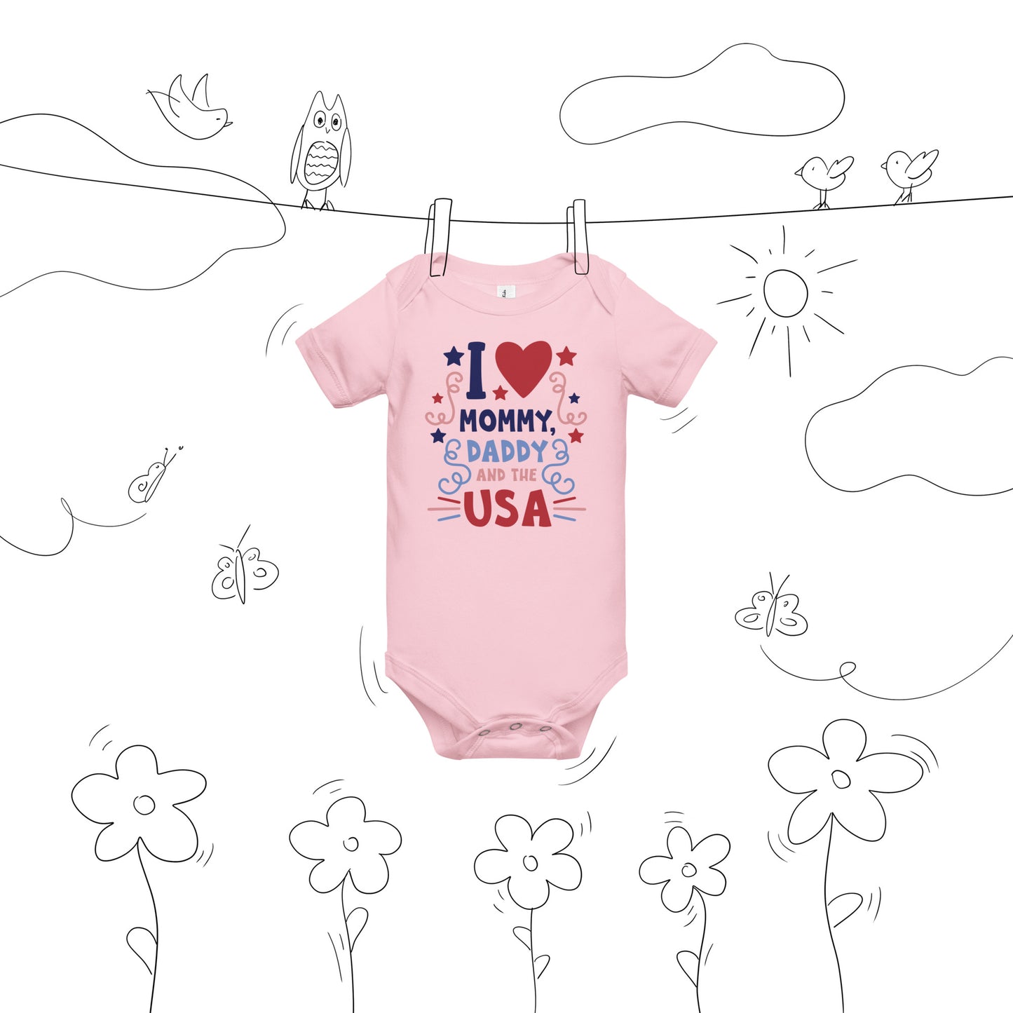 Patriotic Baby Onesie "I love Mommy, Daddy and the USA" B300005