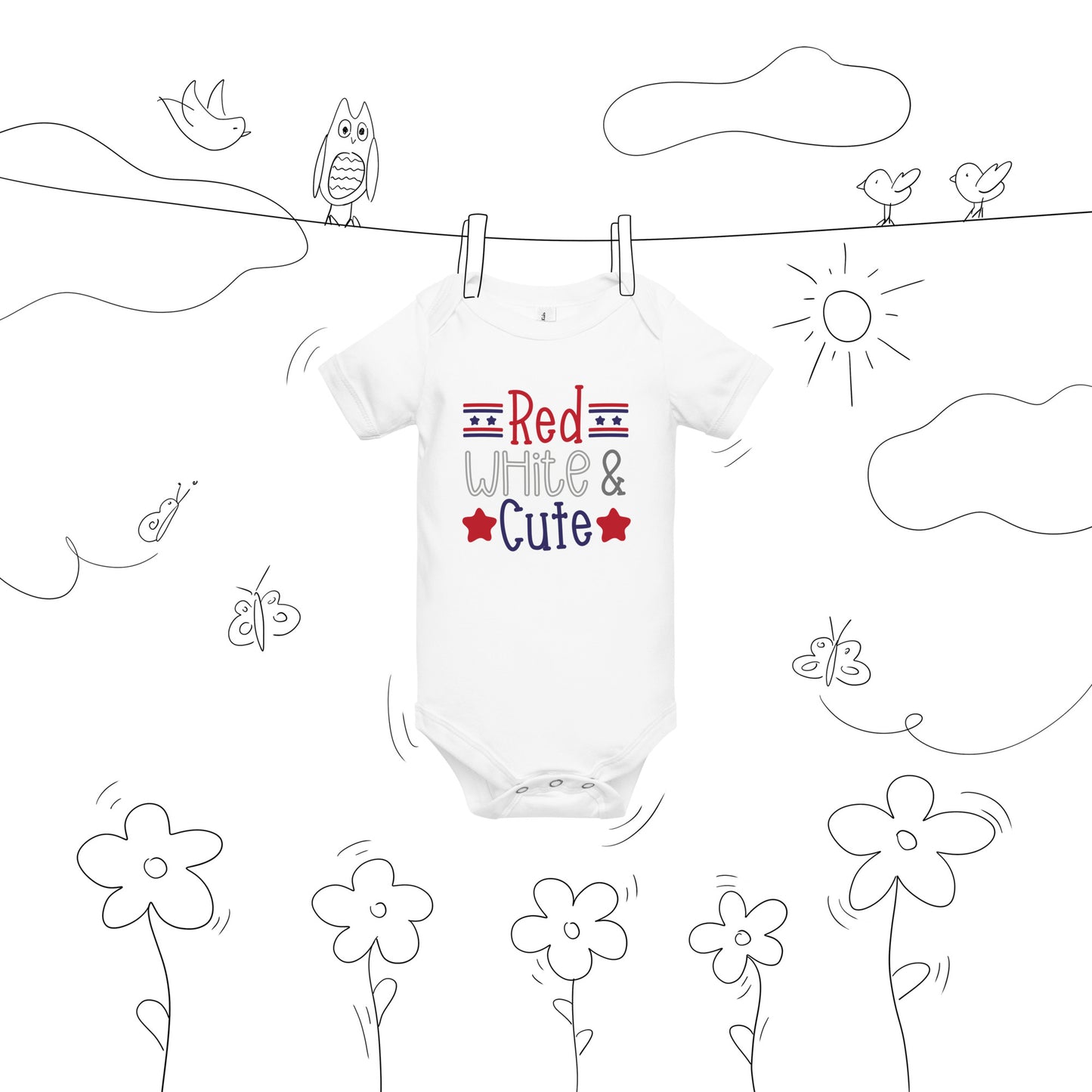 Patriotic Baby Onesie "Red, White and Cute" B300001