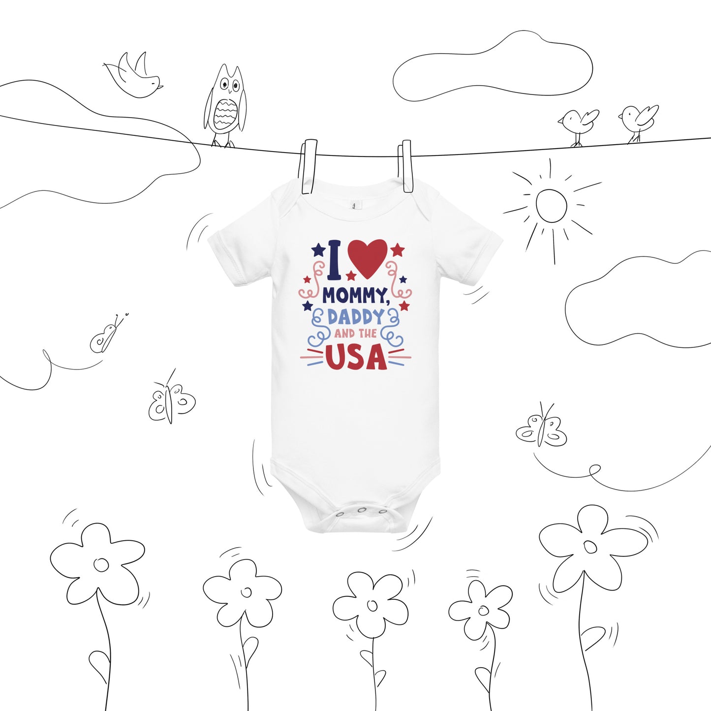 Patriotic Baby Onesie "I love Mommy, Daddy and the USA" B300005