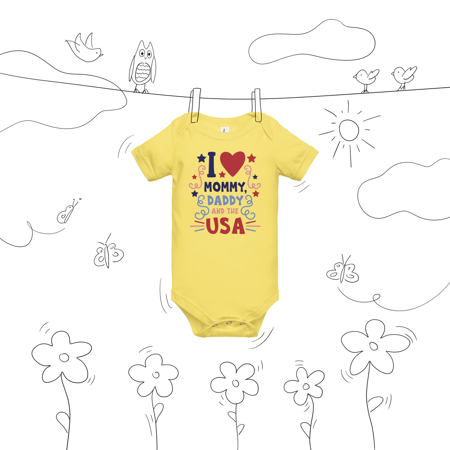 Patriotic Baby Onesie "I love Mommy, Daddy and the USA" B300005