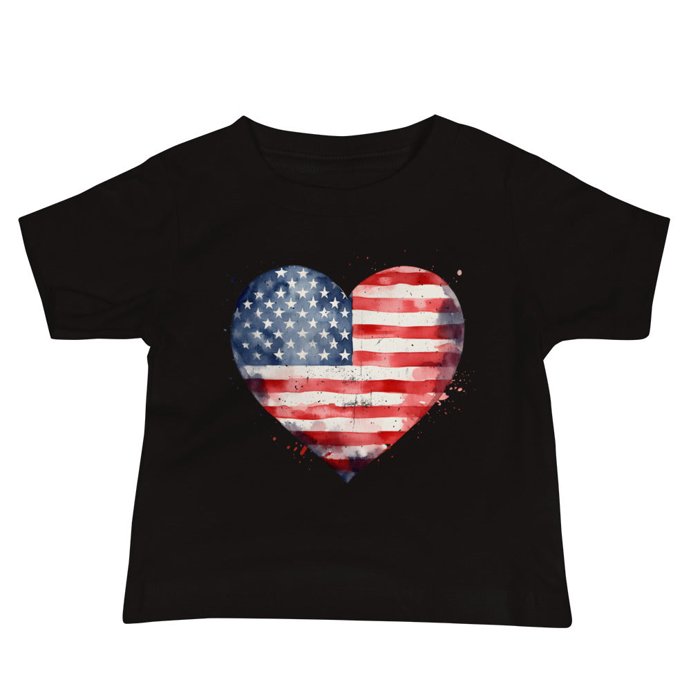 Patriotic Jersey T-Shirt for Baby's "American Heart Flag" T310018