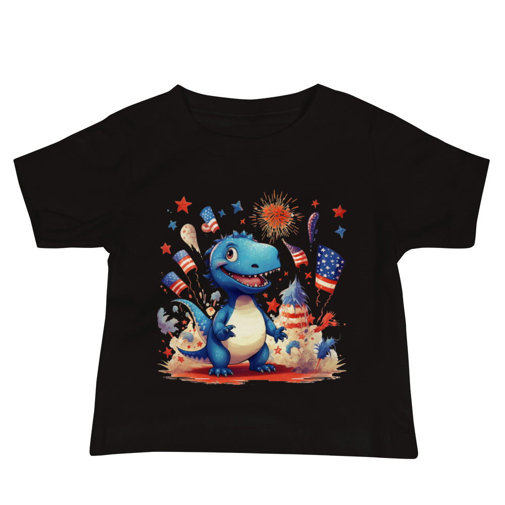 Patriotic Jersey T-Shirt for Baby's "T-Rex at Independence Celebration" T310023