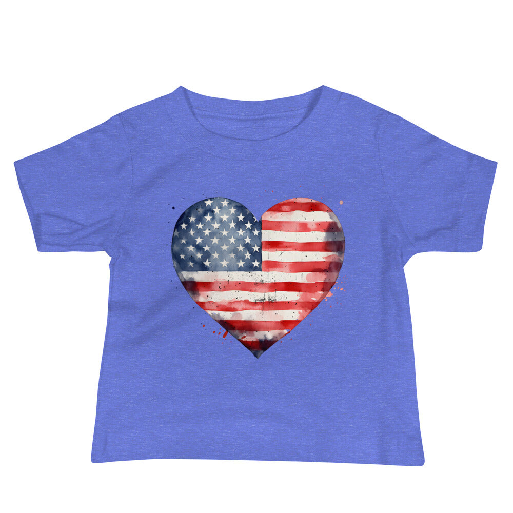 Patriotic Jersey T-Shirt for Baby's "American Heart Flag" T310018