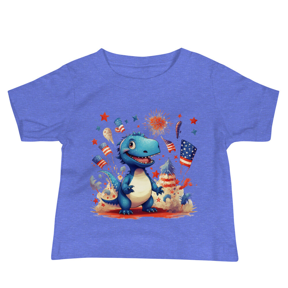 Patriotic Jersey T-Shirt for Baby's "T-Rex at Independence Celebration" T310023