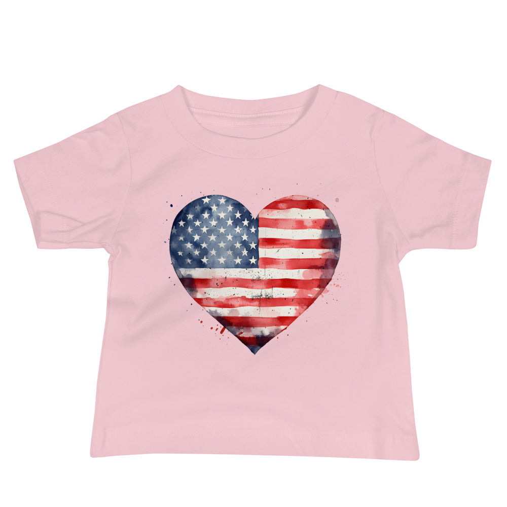 Patriotic Jersey T-Shirt for Baby's "American Heart Flag" T310018