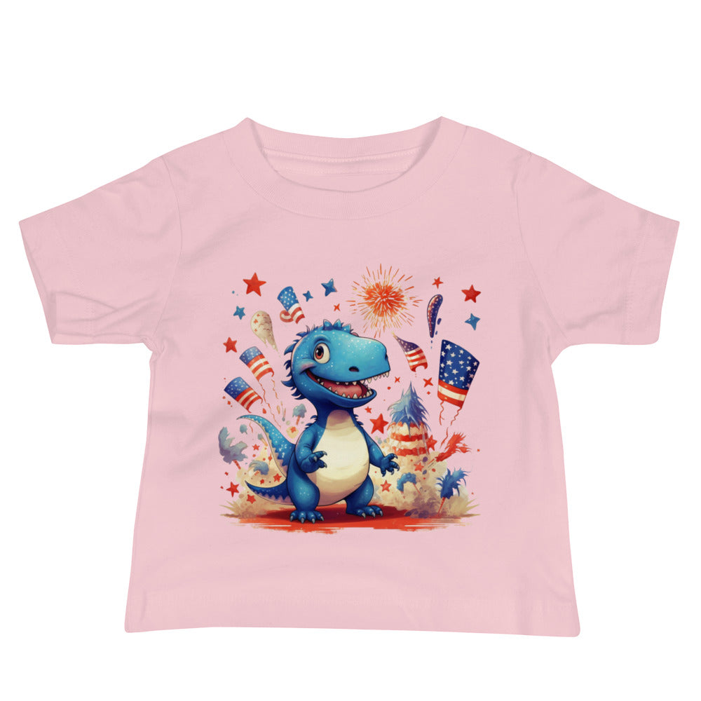 Patriotic Jersey T-Shirt for Baby's "T-Rex at Independence Celebration" T310023