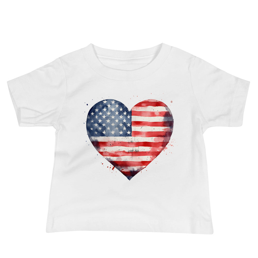 Patriotic Jersey T-Shirt for Baby's "American Heart Flag" T310018