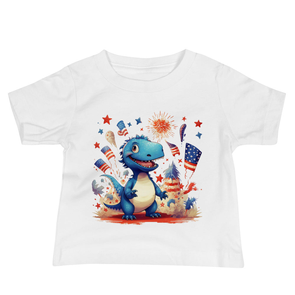 Patriotic Jersey T-Shirt for Baby's "T-Rex at Independence Celebration" T310023