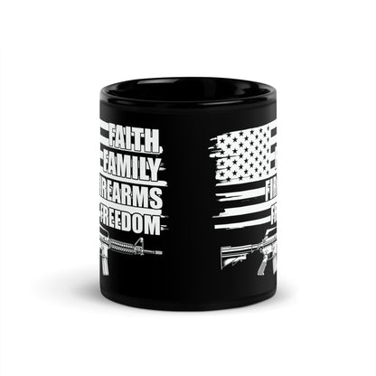 Ceramic Mug Black "Faith Family Firearms Freedom"