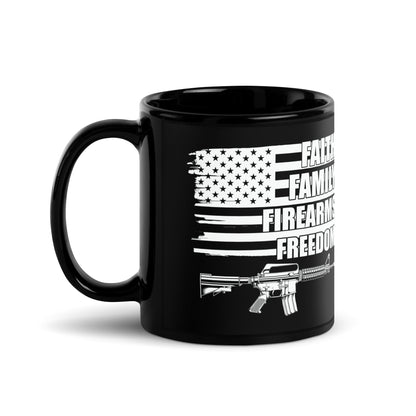 Ceramic Mug Black "Faith Family Firearms Freedom"