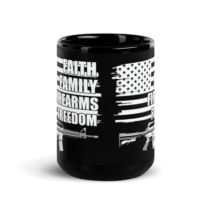 Ceramic Mug Black "Faith Family Firearms Freedom"