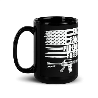 Ceramic Mug Black "Faith Family Firearms Freedom"