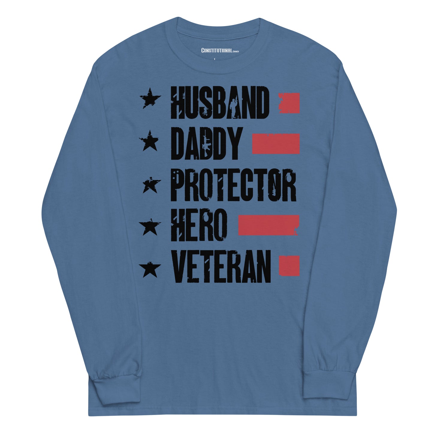 Men Long-Sleeved Shirt "Husband Daddy Protector Hero Veteran"