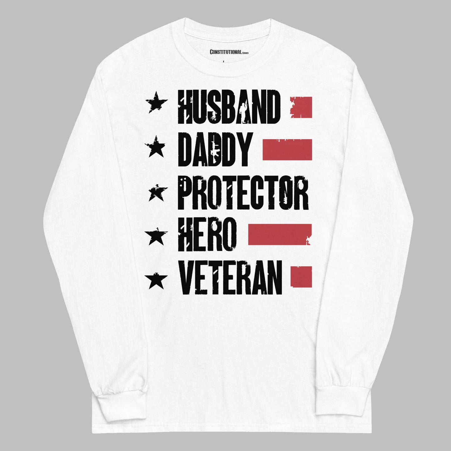 Men Long-Sleeved Shirt "Husband Daddy Protector Hero Veteran"