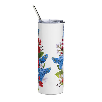 Patriotic Stainless-Steel Tumbler "Red White and Blue Flower Bouquet" T810008