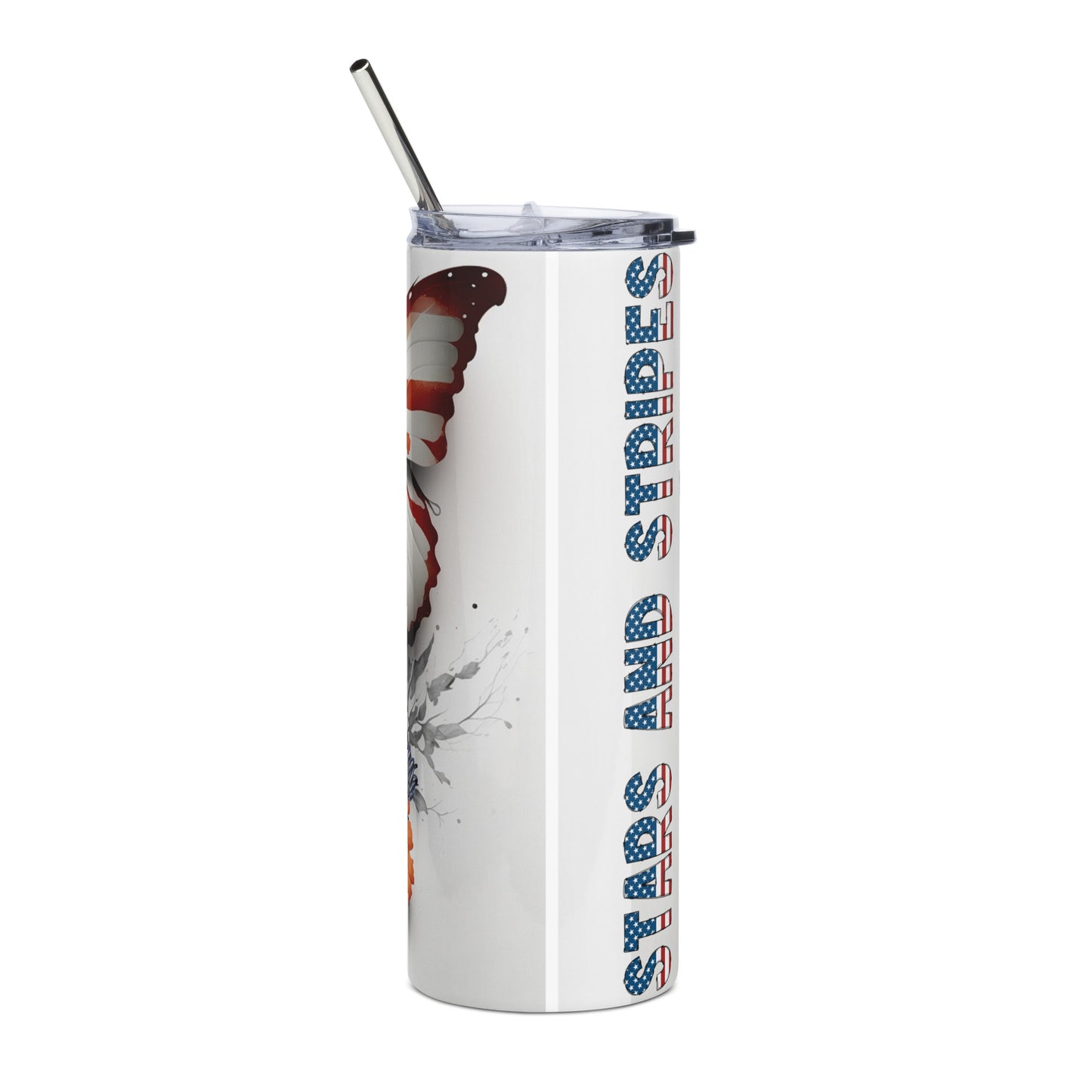 Patriotic Stainless-Steel Tumbler "Stars and Stripes - Floral Butterfly" T810010