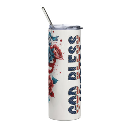 Patriotic Stainless-Steel Tumbler "God Bless America - Floral Butterfly" T810011