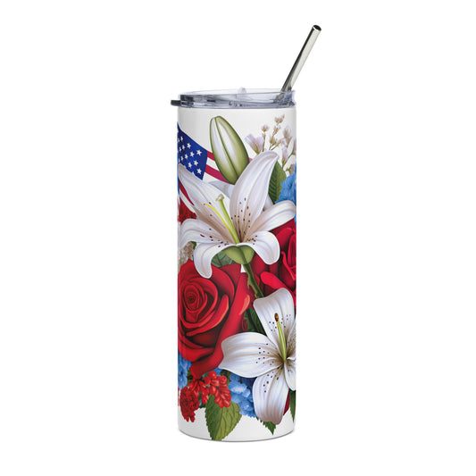 Patriotic Stainless-Steel Tumbler "Red White and Blue Flower Bouquet" T810008