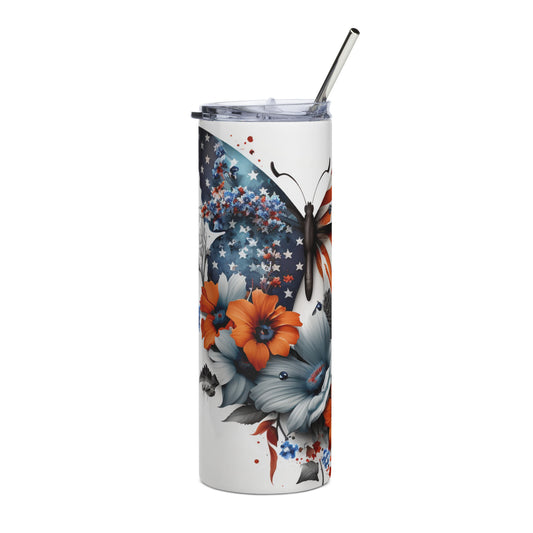 Patriotic Stainless-Steel Tumbler "Stars and Stripes - Floral Butterfly" T810010