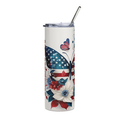 Patriotic Stainless-Steel Tumbler "God Bless America - Floral Butterfly" T810011