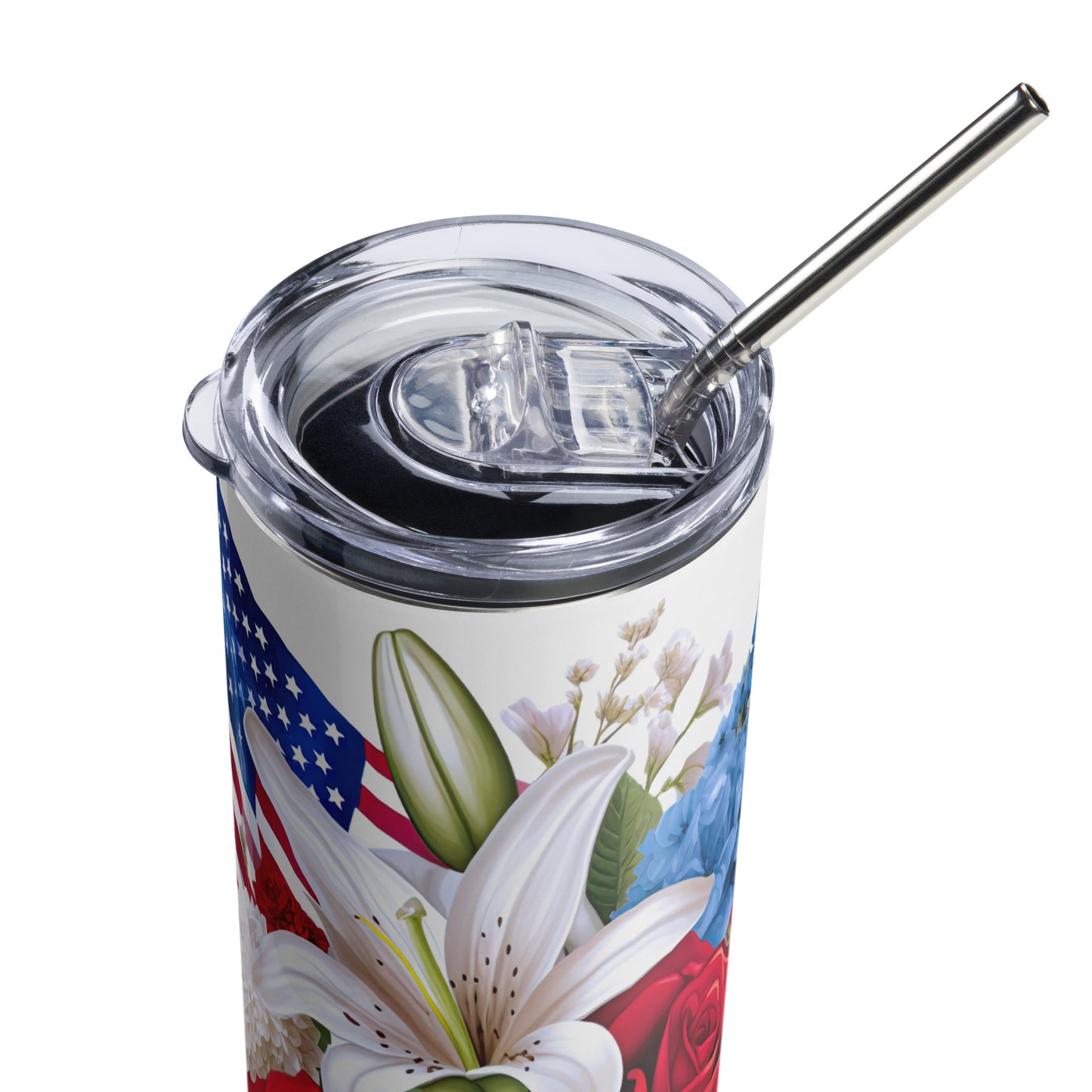 Patriotic Stainless-Steel Tumbler "Red White and Blue Flower Bouquet" T810008