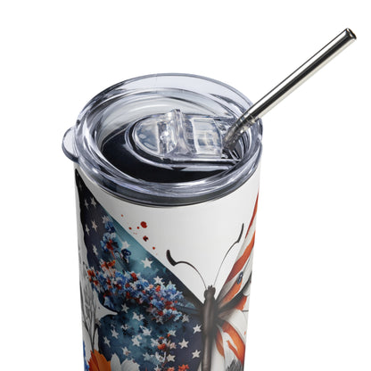 Patriotic Stainless-Steel Tumbler "Stars and Stripes - Floral Butterfly" T810010