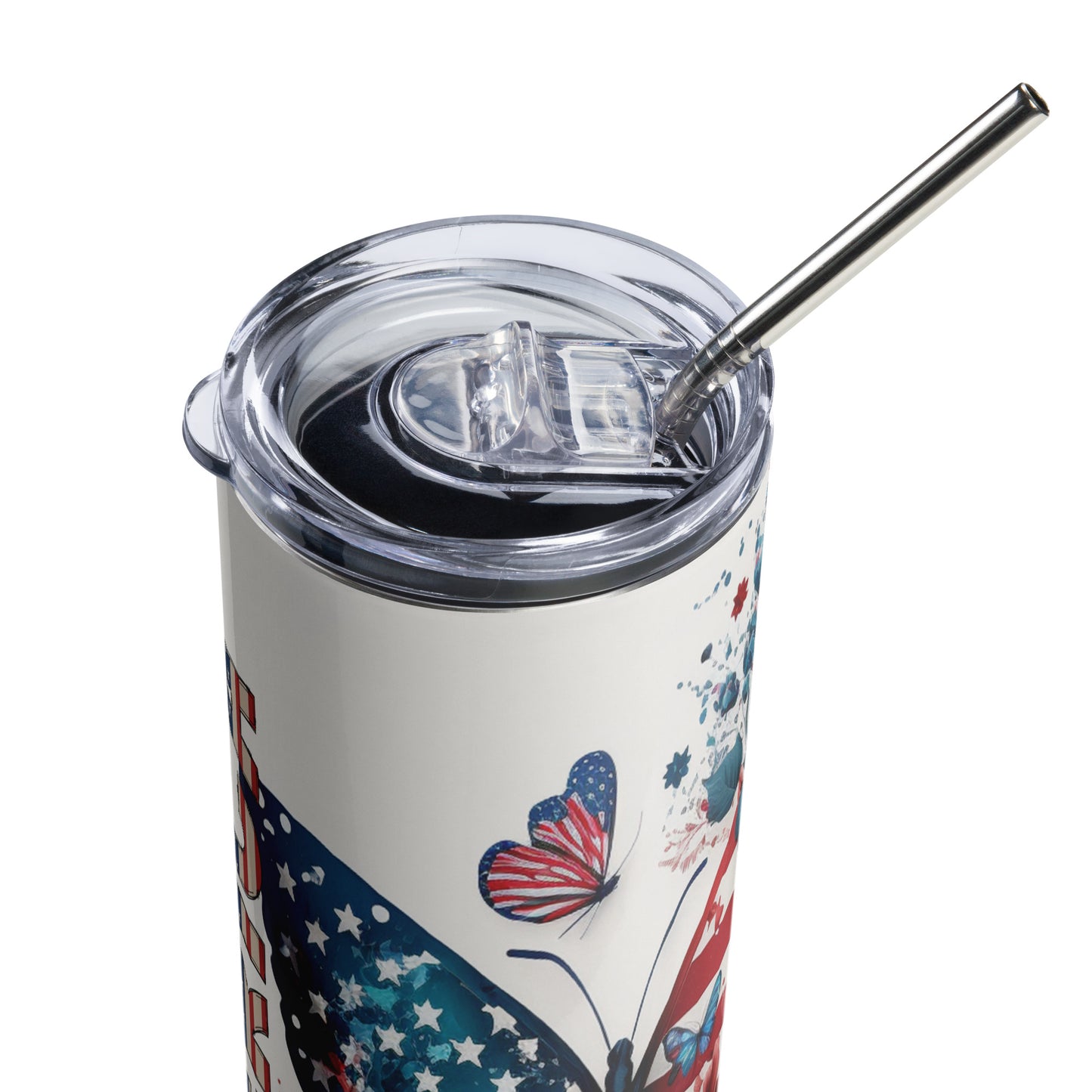 Patriotic Stainless-Steel Tumbler "God Bless America - Floral Butterfly" T810011