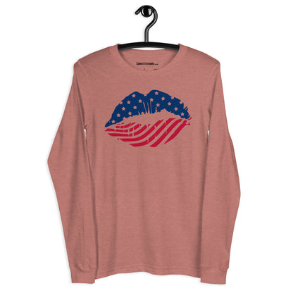 Patriotic Long Sleeve Tee Women "American Kiss" LS200018