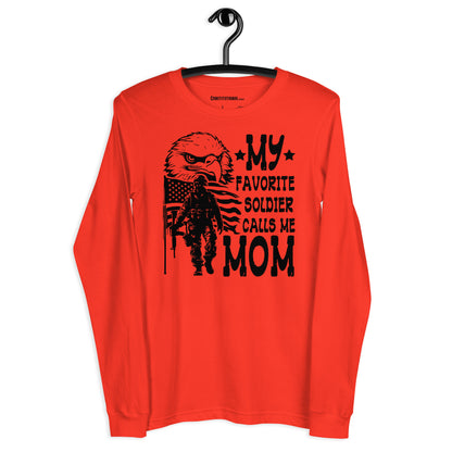 Patriotic Long Sleeve Tee Women "My Favorite Soldier Calls Me Mom" LS200016