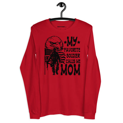 Patriotic Long Sleeve Tee Women "My Favorite Soldier Calls Me Mom" LS200016