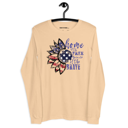 Patriotic Long Sleeve Tee Women "Home of the Free because of the Brave" LS200014