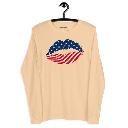 Patriotic Long Sleeve Tee Women "American Kiss" LS200018