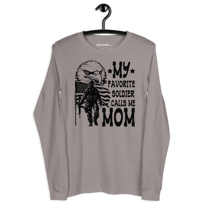 Patriotic Long Sleeve Tee Women "My Favorite Soldier Calls Me Mom" LS200016