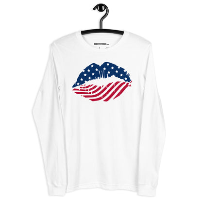 Patriotic Long Sleeve Tee Women "American Kiss" LS200018