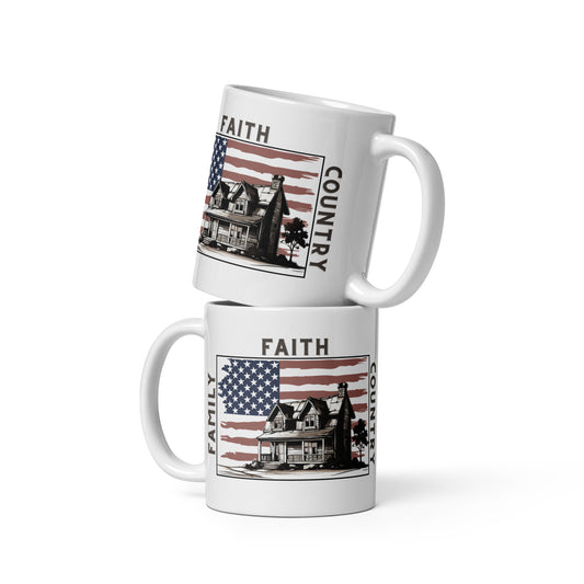 Patriotic Ceramic Mug White "Family Faith Country" M830007