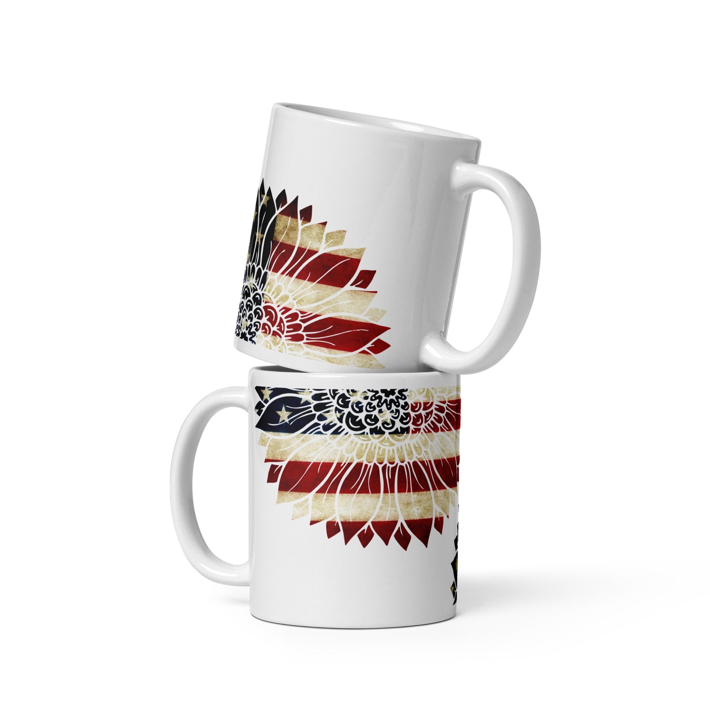 Patriotic Ceramic Mug White "Red White and Blue Flower" M830015