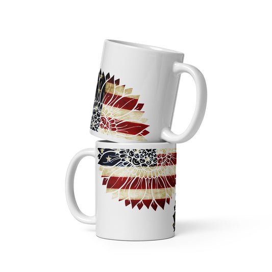 Patriotic Ceramic Mug White "Red White and Blue Flower" M830015