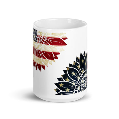 Patriotic Ceramic Mug White "Red White and Blue Flower" M830015